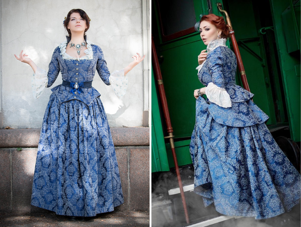 Rococo Revival blue cotton jacquard dress – DressArtMystery