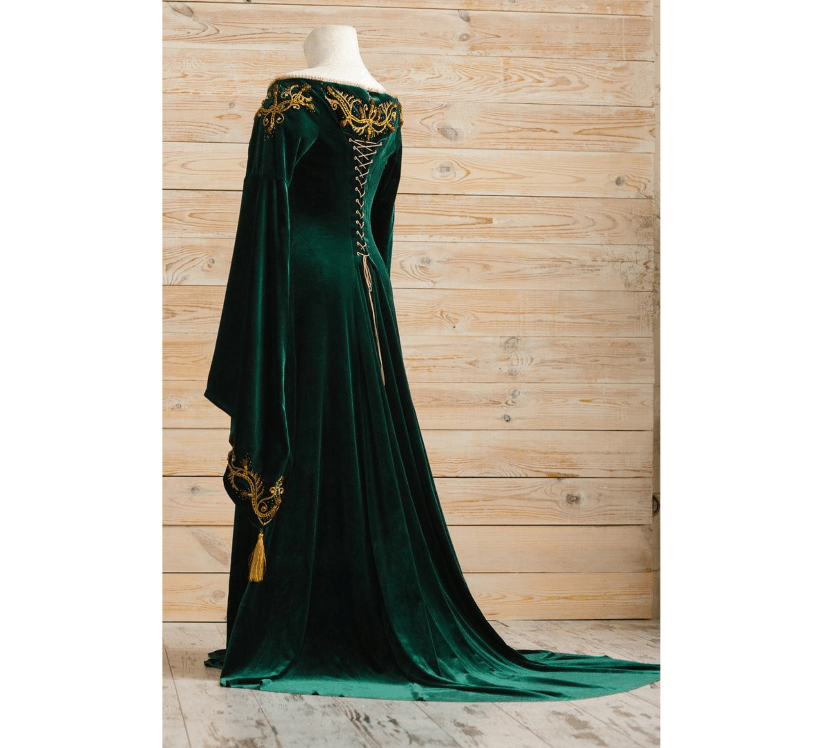 Green velvet fantasy elven dress for Beltane wedding DressArtMystery Green velvet fantasy elven dress for Beltane wedding DressArtMystery