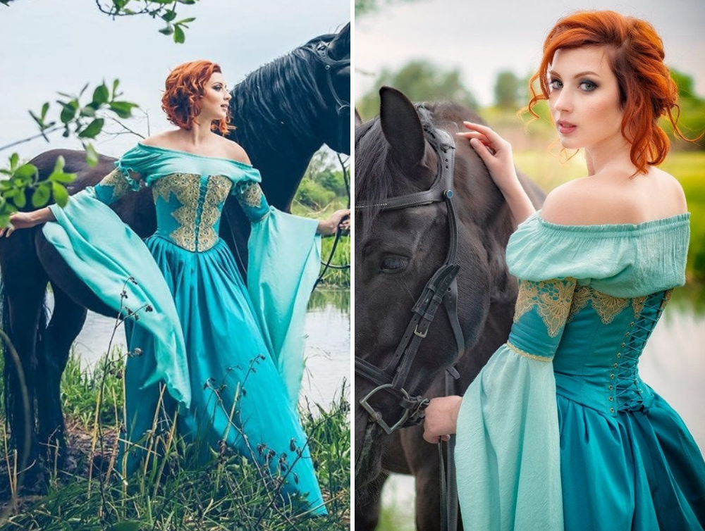 Pale blue renaissance clearance print dress