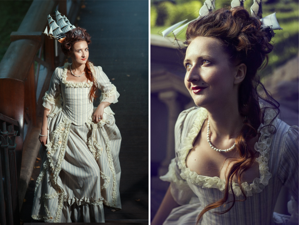 Rococo Elizabeth Swann 18th Century offwhite linen dress - Dress Art Mystery