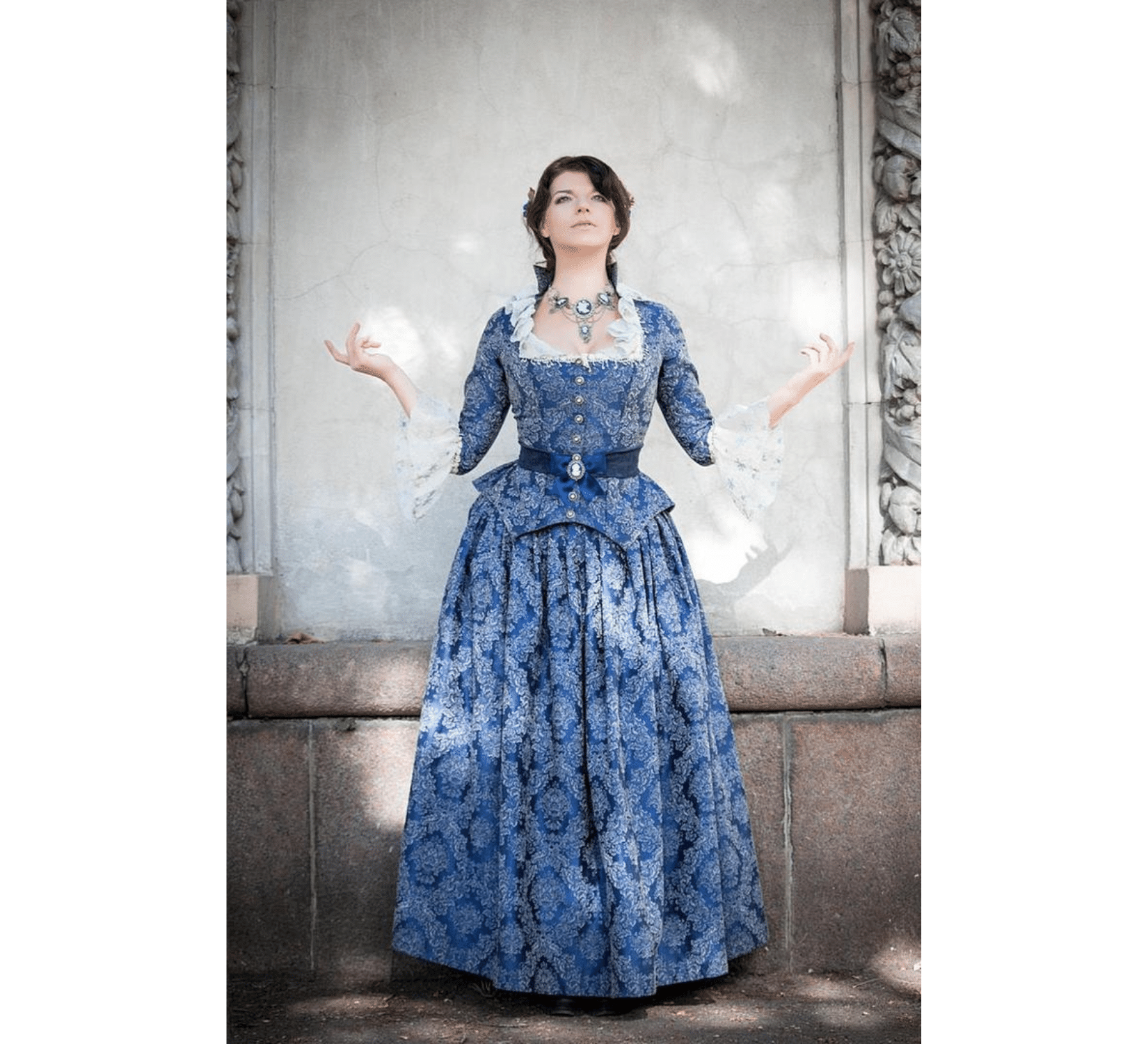 Rococo Revival blue cotton jacquard dress DressArtMystery Rococo Revival blue cotton jacquard dress DressArtMystery