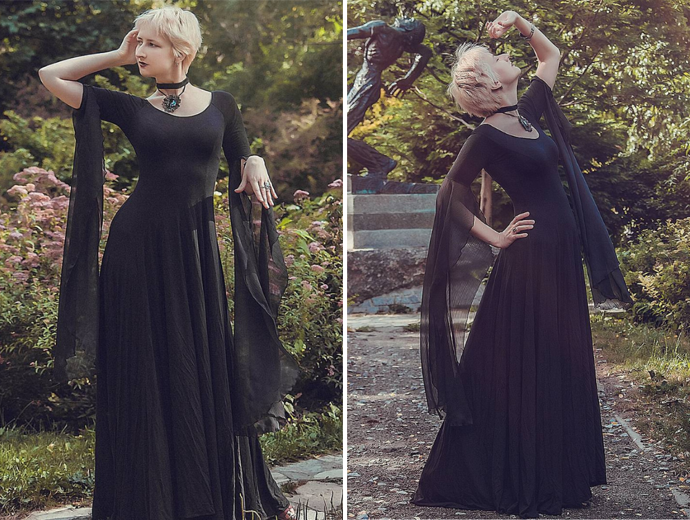 Gothic fantasy black viscose witch dress