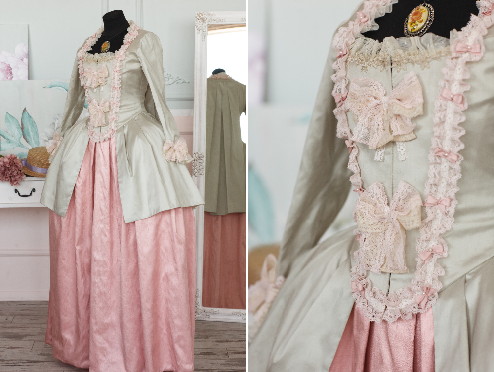 Rococo Marie Antoinette pink silk dress - Dress Art Mystery
