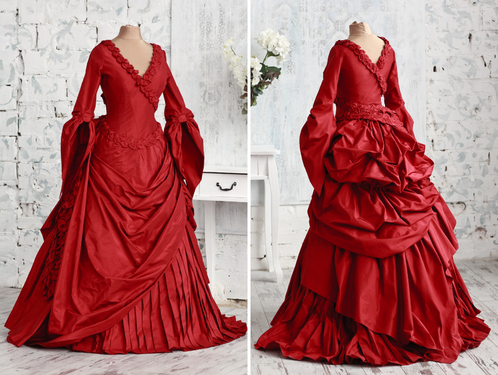 Red Mina Dracula ballroom taffeta silk victorian dress - Dress Art Mystery