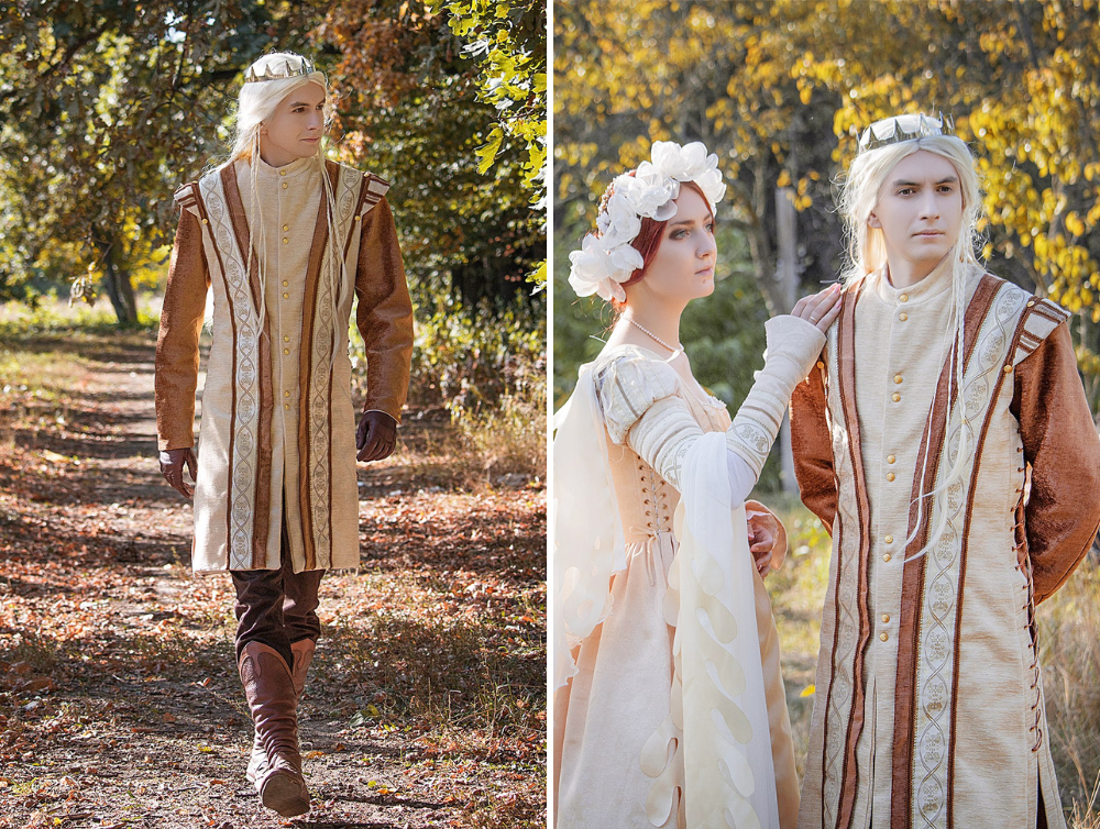 Fantasy Tudor Brown Chenille long make doublet -dress-design-handmade-costume-Dress Art Mystery