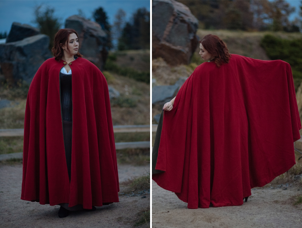 Medieval Little Red Hiding Hood wool hooded cloak -dress-design-handmade-costume-Dress Art Mystery