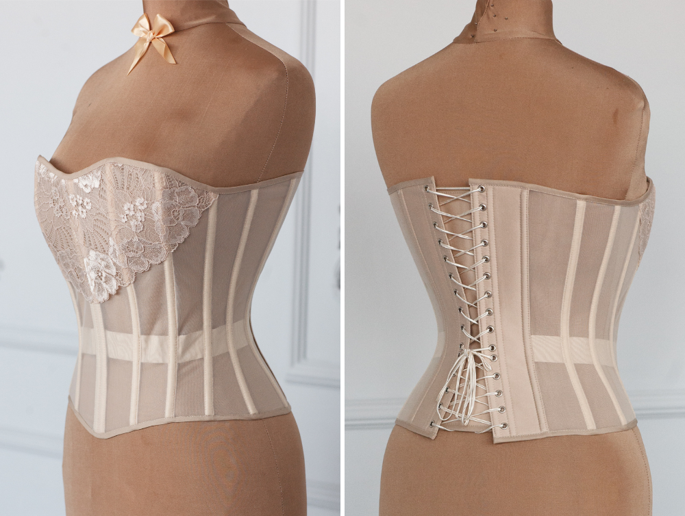 Nude overbust corset with laces - Dress Art Mystery
