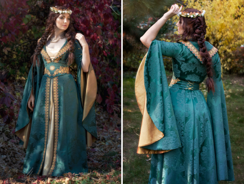 Fantasy Medieval Corset Dress, Renaissance Steampunk Witch Dress