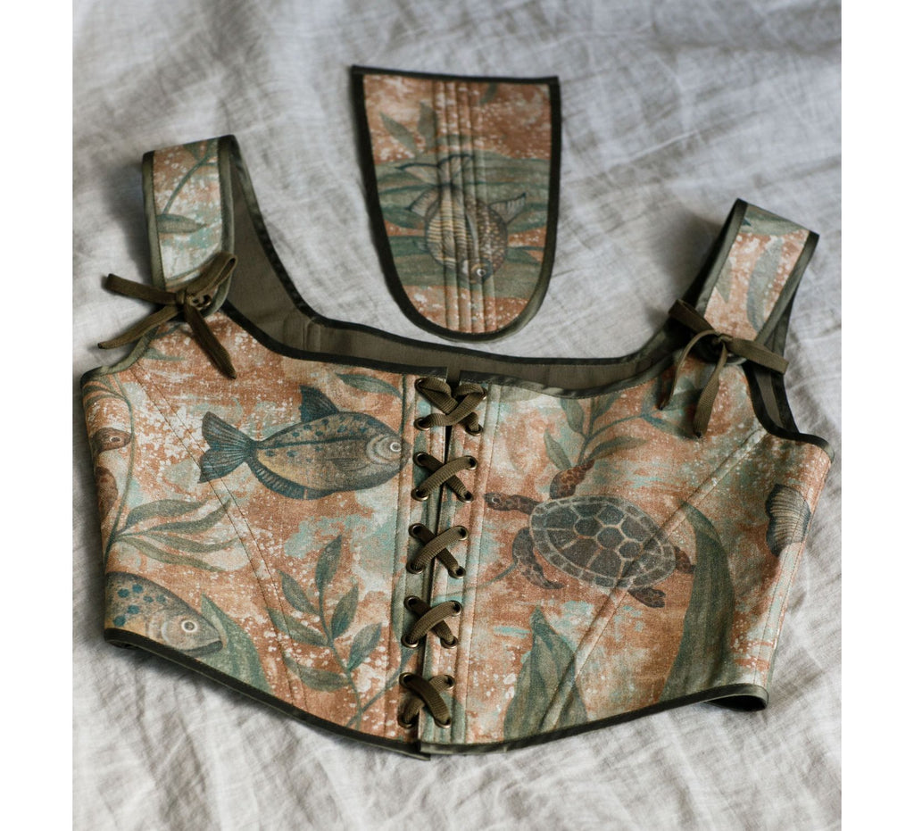 Overbust corset with sea pattern -dress-design-handmade-costume-Dress Art Mystery