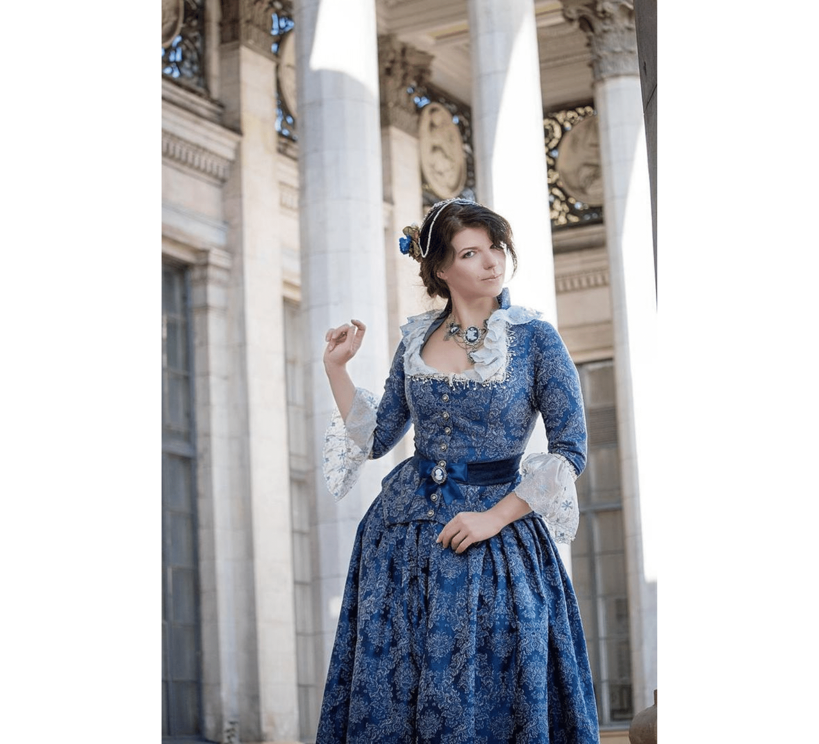 blue victorian dress Rococo Revival blue cotton jacquard dress – DressArtMystery