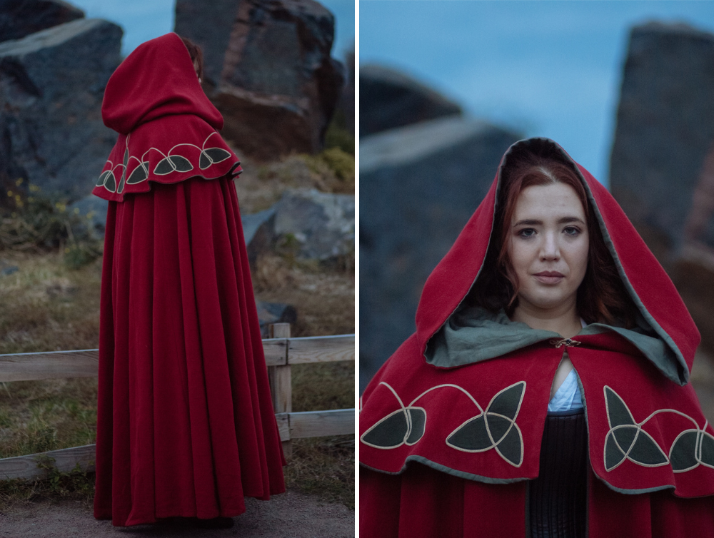 Medieval Little Red Hiding Hood wool hooded cloak -dress-design-handmade-costume-Dress Art Mystery