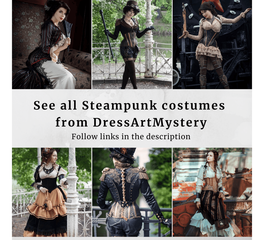 Steampunk costume with eco-leather corset and guipure dress - Dress Art Mystery