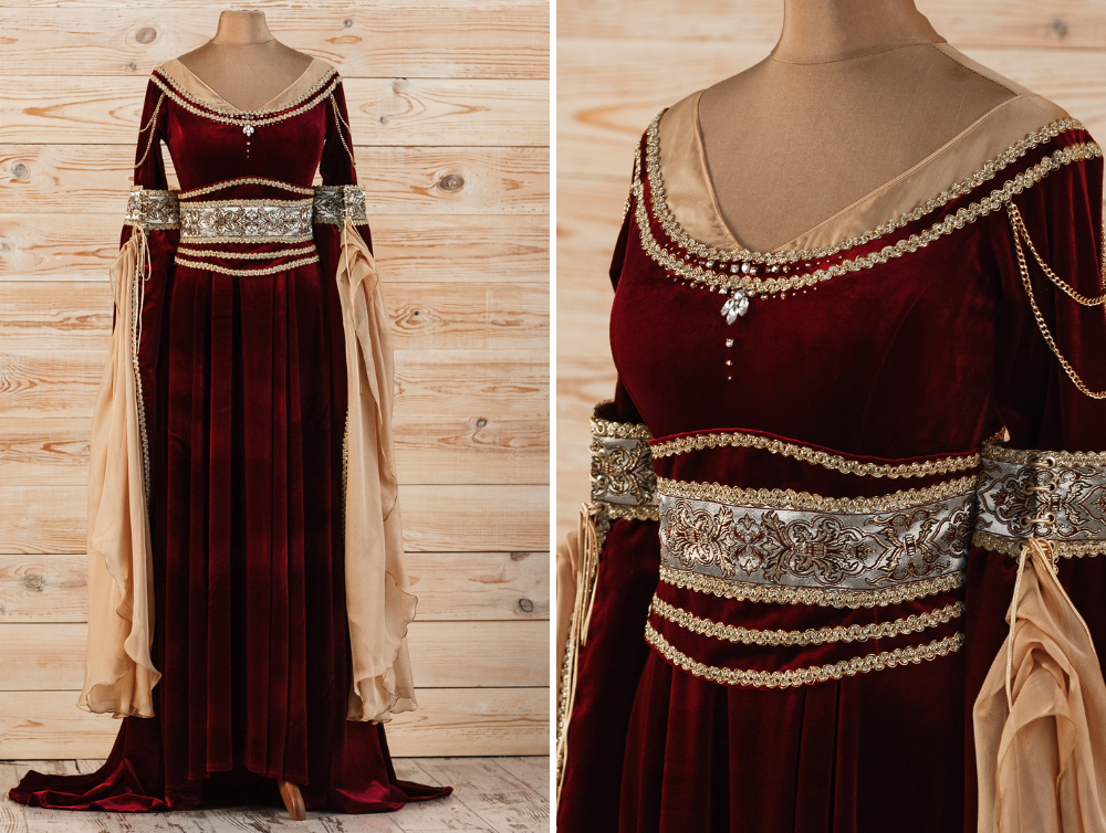 Fantasy red velvet elven dress - Dress Art Mystery