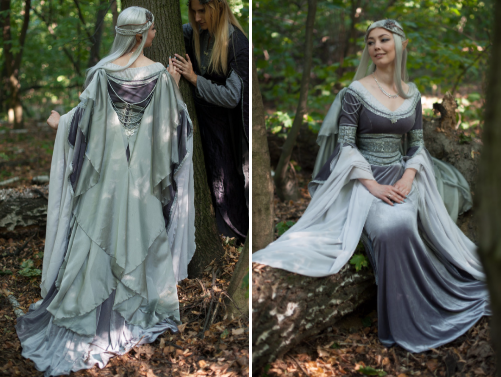 Silver gray fantasy velvet elven wedding dress - Dress Art Mystery