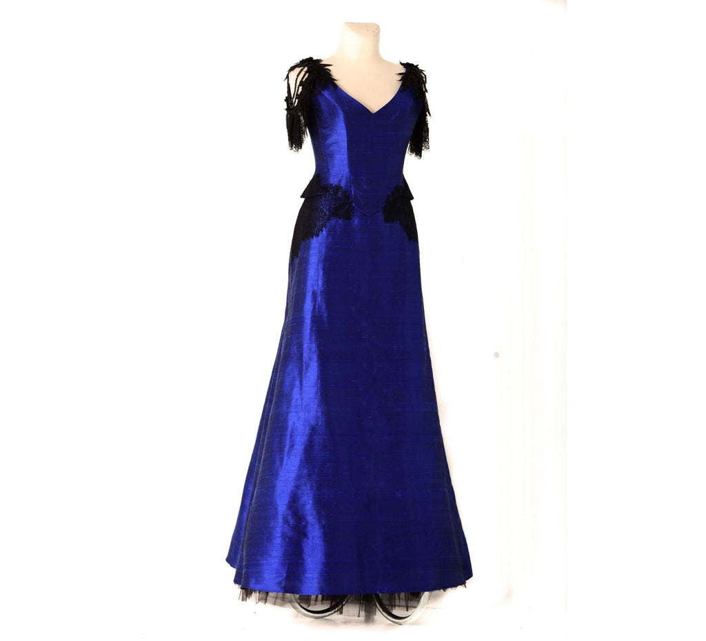 Midnight blue silk gothic dress - Dress Art Mystery