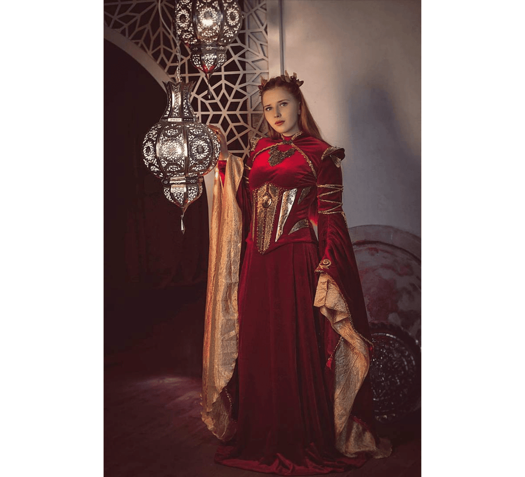 Red velvet elven dress - Dress Art Mystery