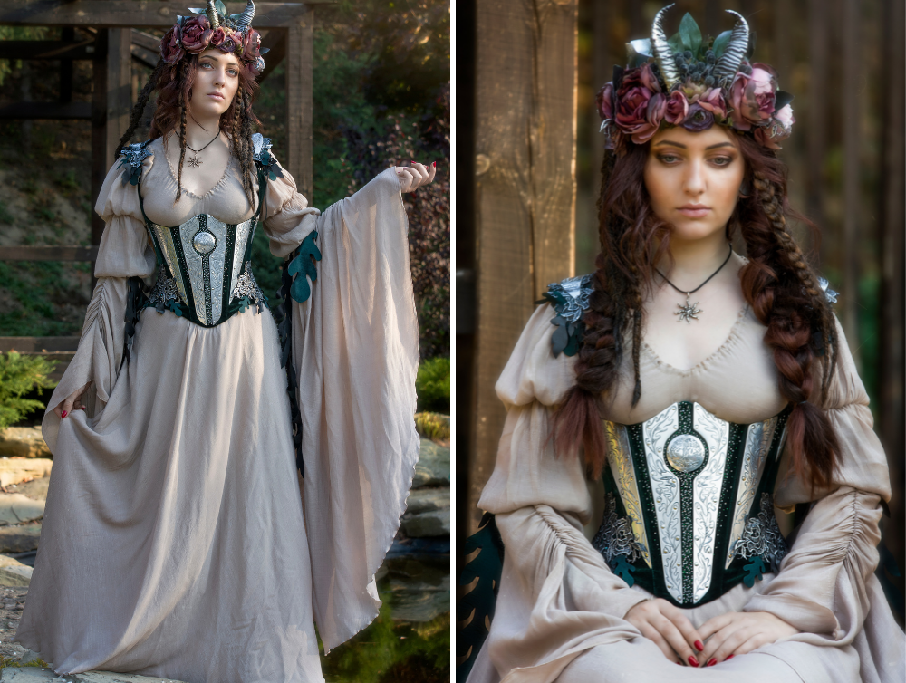 Fantasy elven viscose dress with corset - Dress Art Mystery