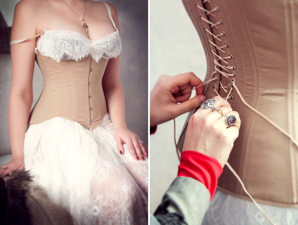 Nude tightlacing underbust beige training corset - Dress Art Mystery