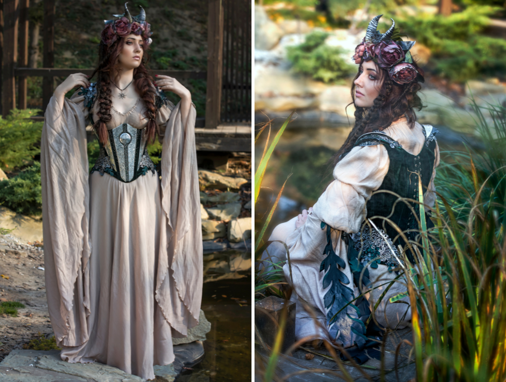 Fantasy elven viscose dress with corset - Dress Art Mystery