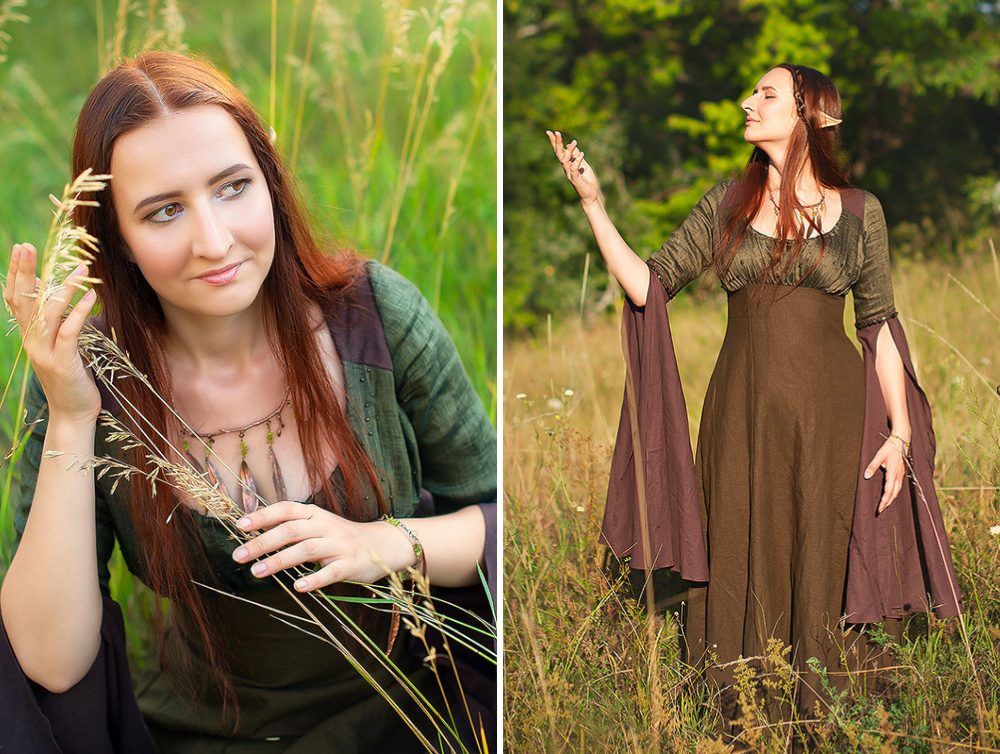 Fantasy wooden elf linen dress - Dress Art Mystery