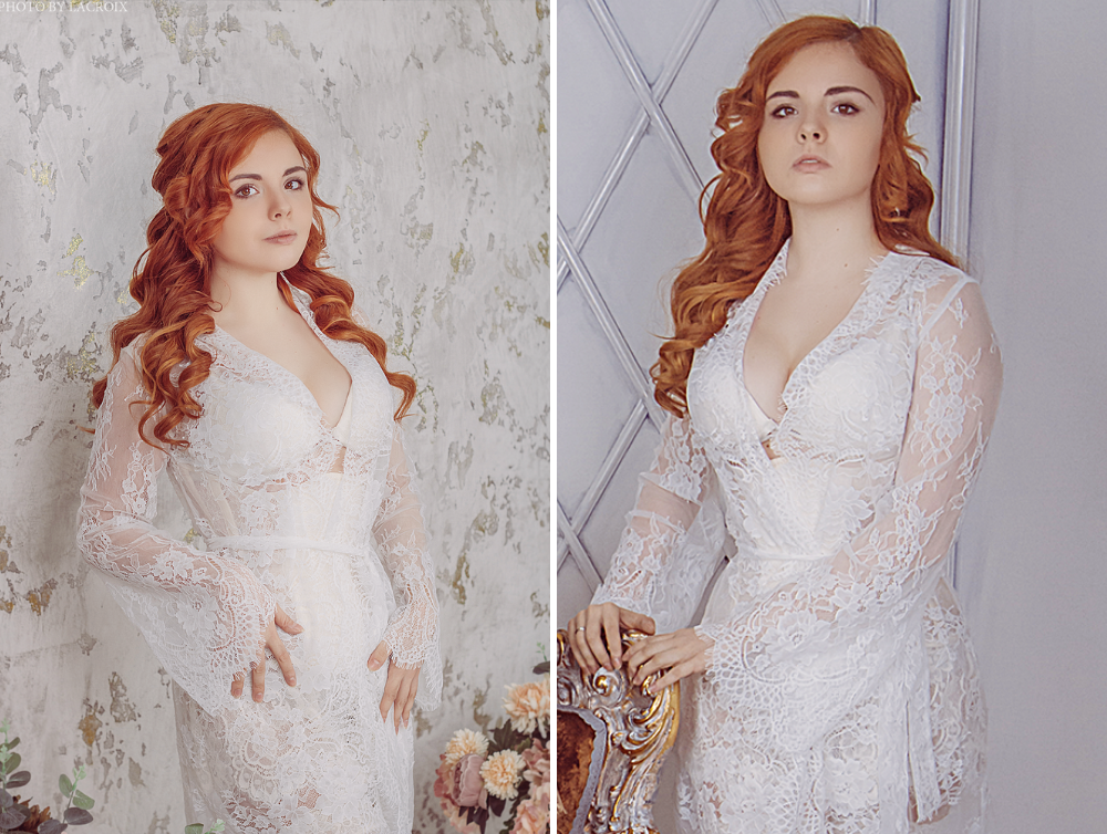 Casual Lace wedding white Peignoir - Dress Art Mystery