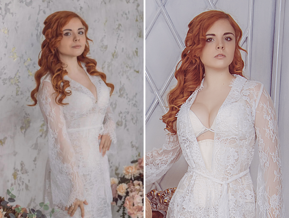 Casual Lace wedding white Peignoir - Dress Art Mystery
