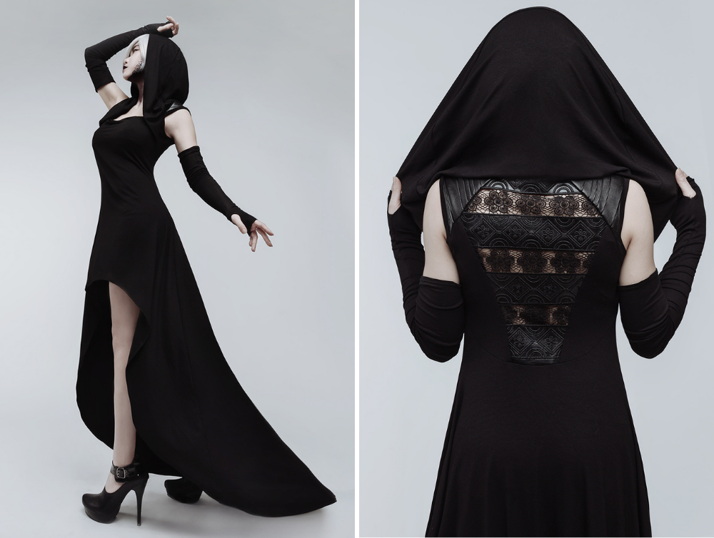 Black hooded casual gothic jersey cobra dress - Dress Art Mystery