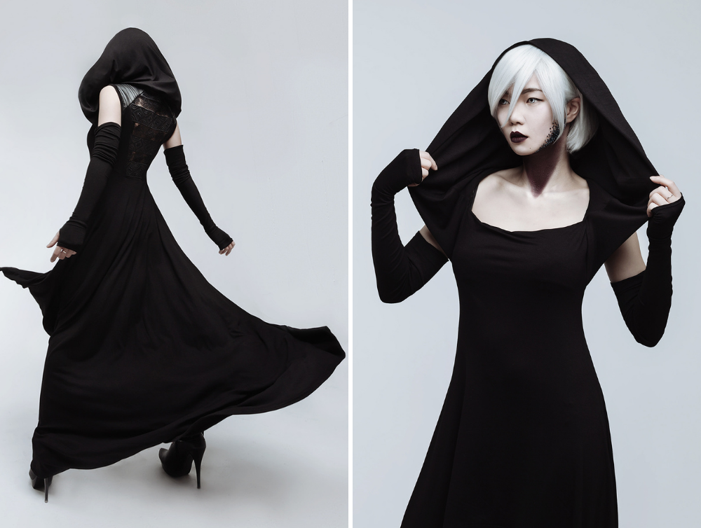 Black gothic hooded dress