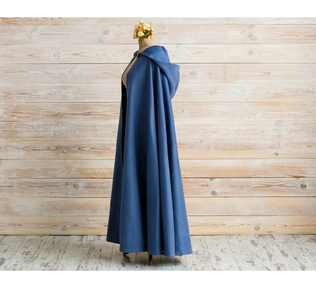 Blue vegan wool cloak with hood - Dress Art Mystery